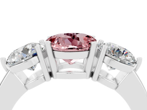 White gold Round Cut Morganite Three-Stone Ring with Prong Setting and Classic Band_4