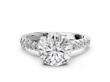 White gold Round Cut Pavé Band Solitaire Ring with Four-Prong Setting_317