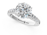 White gold Round Cut Pavé Band Solitaire Ring with Four-Prong Setting_335