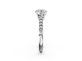 White gold Round Cut Pavé Band Solitaire Ring with Four-Prong Setting_336