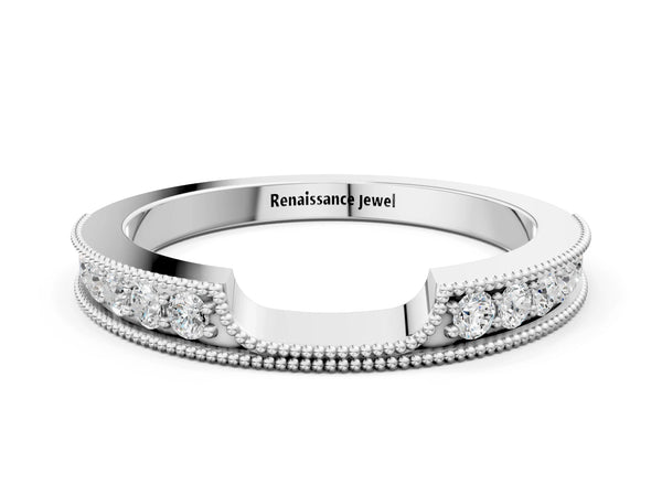 Silver Round Cut Pavé Diamond Contour Band with Milgrain Detailing
