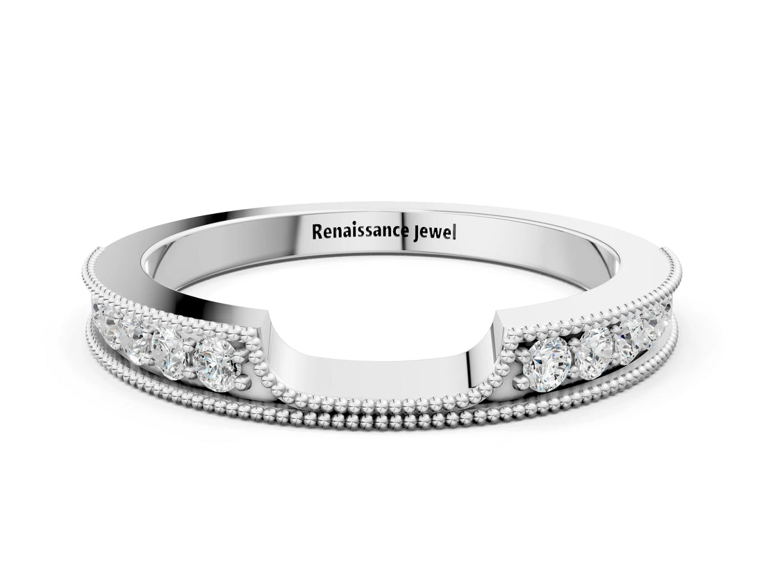 White gold Round Cut Pavé Diamond Contour Band with Milgrain Detailing_27