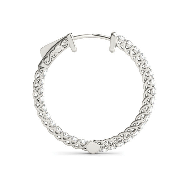 White gold Round Cut Pavé Diamond Hoop Earrings with Four-Prong Setting