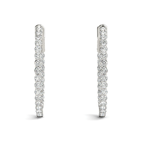 White gold Round Cut Pavé Diamond Hoop Earrings with Four-Prong Setting