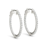 White gold Round Cut Pavé Diamond Hoop Earrings with Four-Prong Setting
