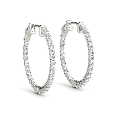 White gold Round Cut Pavé Diamond Hoop Earrings with Four-Prong Setting