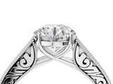 White gold Round Cut Pave Band Milgrain Solitaire Ring_10
