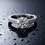 White gold Round Cut Pave Band Milgrain Solitaire Ring_21