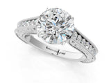 White gold Round Cut Pave Band Milgrain Solitaire Ring_7