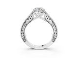 White gold Round Cut Pave Band Milgrain Solitaire Ring_9