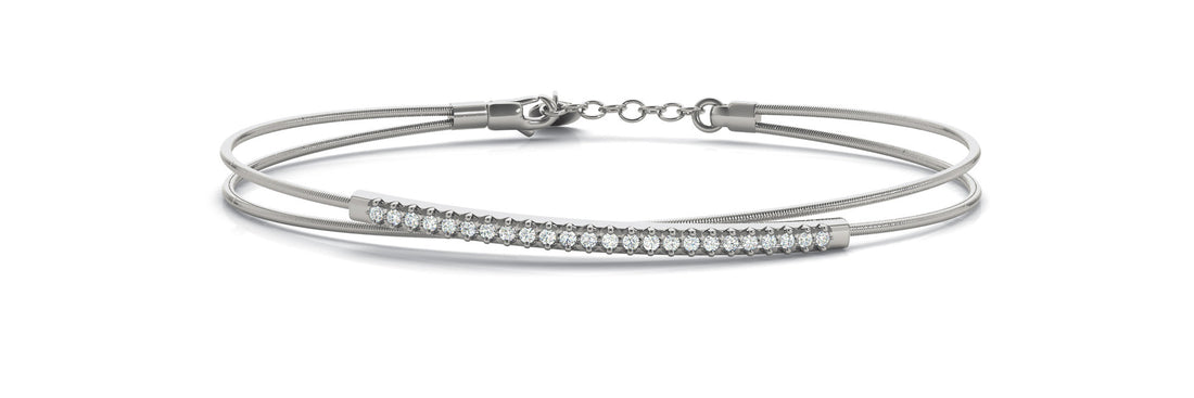 White gold Round Cut Pave Diamond Double Wire Bracelet with Channel Setting