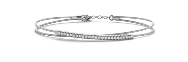 White gold Round Cut Pave Diamond Double Wire Bracelet with Channel Setting