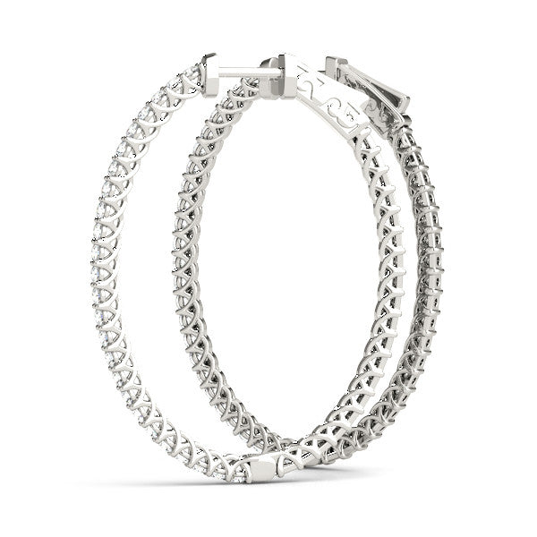 White gold Round Cut Pave Diamond Hoop Earrings with Prong Setting 1