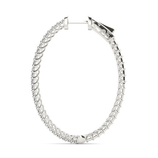 White gold Round Cut Pave Diamond Hoop Earrings with Prong Setting 2