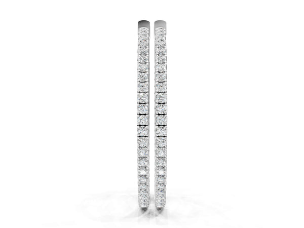 Silver Round Cut Pave Diamond Hoop Earrings with Prong Setting