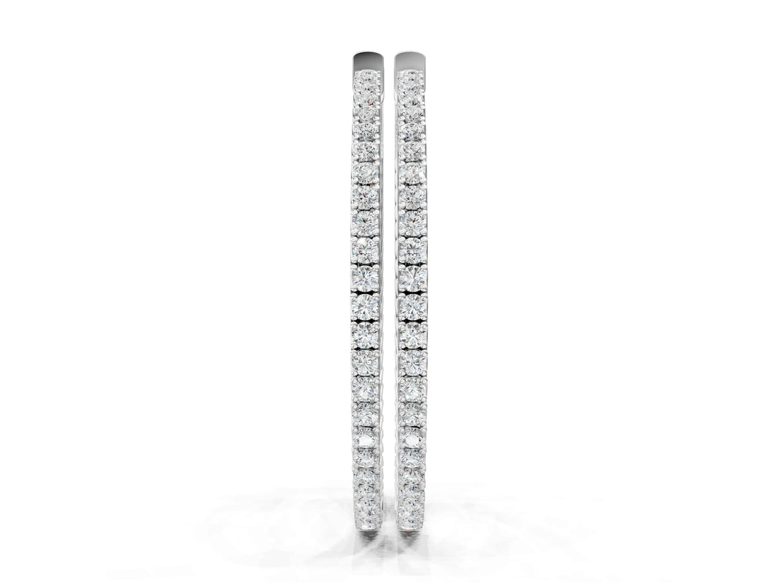 White gold Round Cut Pave Diamond Hoop Earrings with Prong Setting_16