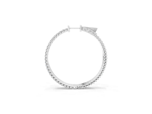 White gold Round Cut Pave Diamond Hoop Earrings with Prong Setting