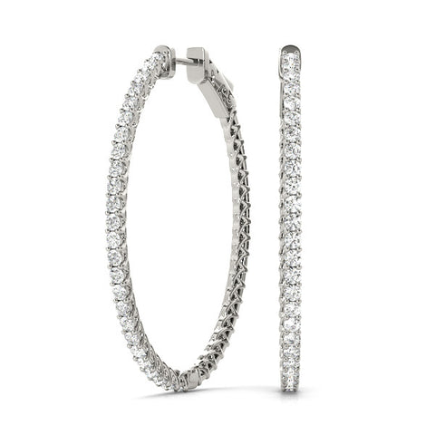 White gold Round Cut Pave Diamond Hoop Earrings with Prong Setting