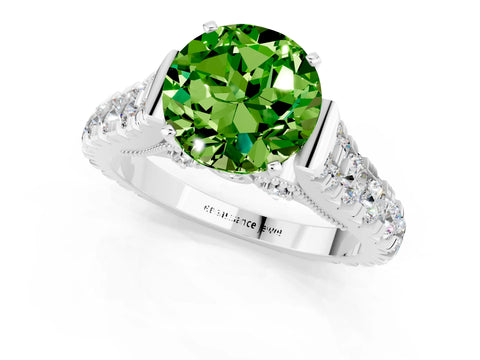 White gold Round Cut Peridot Classic Solitaire Ring with Pavé Band and Four-Prong Setting_1