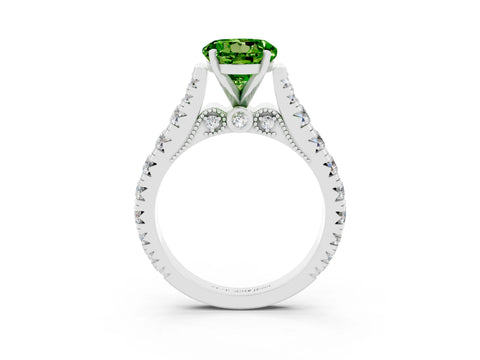 White gold Round Cut Peridot Classic Solitaire Ring with Pavé Band and Four-Prong Setting_3