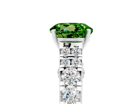 White gold Round Cut Peridot Classic Solitaire Ring with Pavé Band and Four-Prong Setting_5