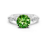 White gold Round Cut Peridot Cluster Side Stone Solitaire Ring with Prong Setting_24