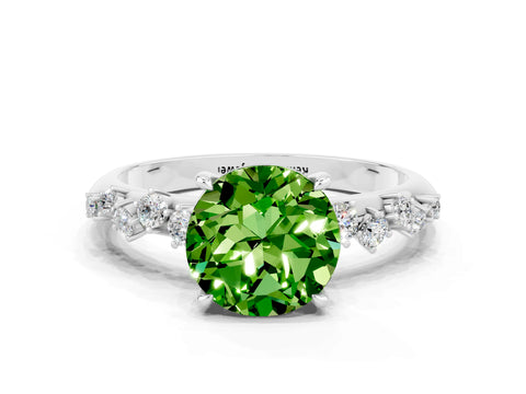 White gold Round Cut Peridot Cluster Side Stone Solitaire Ring with Prong Setting_24