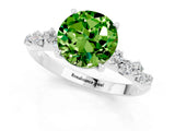 White gold Round Cut Peridot Cluster Side Stone Solitaire Ring with Prong Setting_25