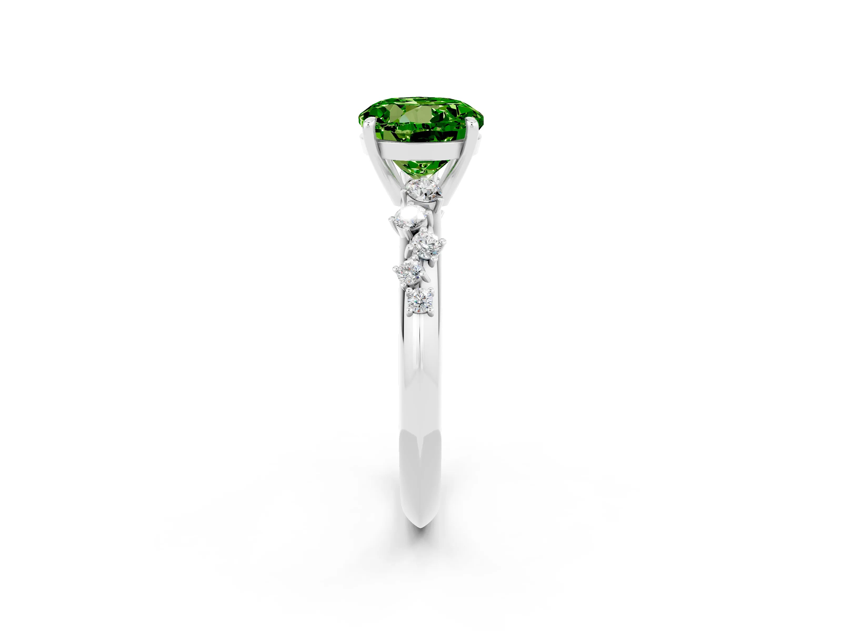 White gold Round Cut Peridot Cluster Side Stone Solitaire Ring with Prong Setting_26
