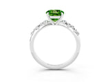 White gold Round Cut Peridot Cluster Side Stone Solitaire Ring with Prong Setting_27