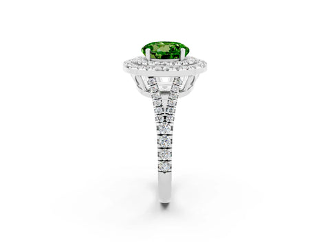 White gold Round Cut Peridot Double Halo Ring with Pavé Band and Prong Setting_14