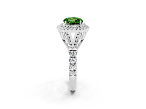White gold Round Cut Peridot Double Halo Ring with Split Shank and Prong Setting_14