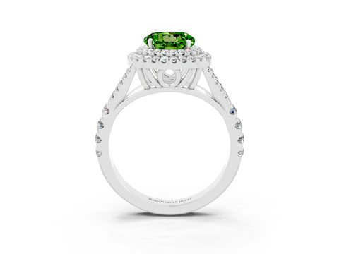 White gold Round Cut Peridot Double Halo Ring with Split Shank and Prong Setting_15