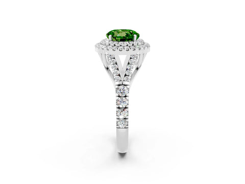 White gold Round Cut Peridot Double Halo Ring with Split Shank and Prong Setting_20