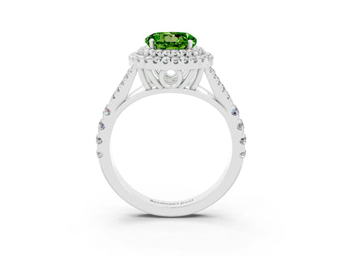 White gold Round Cut Peridot Double Halo Ring with Split Shank and Prong Setting_21