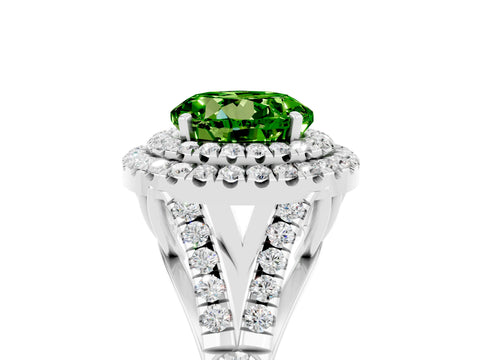 White gold Round Cut Peridot Double Halo Ring with Split Shank and Prong Setting_29
