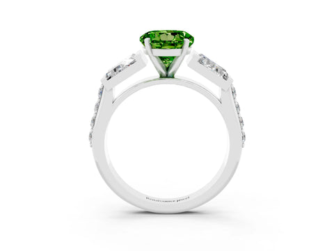White gold Round Cut Peridot Engagement Ring with Baguette Side Stones and Channel Set Band_3