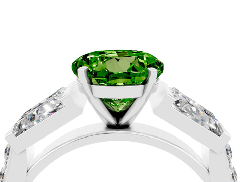 White gold Round Cut Peridot Engagement Ring with Baguette Side Stones and Channel Set Band_4