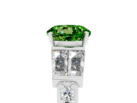 White gold Round Cut Peridot Engagement Ring with Baguette Side Stones and Channel Set Band_5