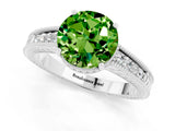 White gold Round Cut Peridot Engagement Ring with Milgrain Channel Set Band and Prong Setting_1