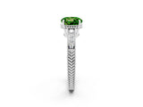 White gold Round Cut Peridot Engagement Ring with Milgrain Channel Set Band and Prong Setting_2