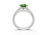 White gold Round Cut Peridot Engagement Ring with Milgrain Channel Set Band and Prong Setting_3