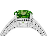 White gold Round Cut Peridot Engagement Ring with Milgrain Channel Set Band and Prong Setting_4