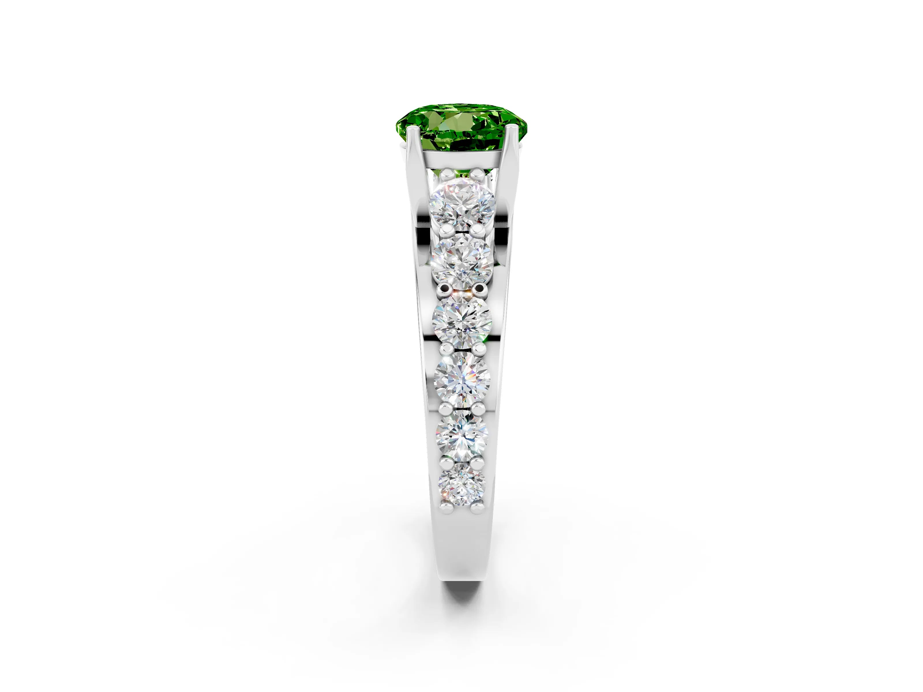 White gold Round Cut Peridot Engagement Ring with Pavé Band and Four-Prong Setting_2