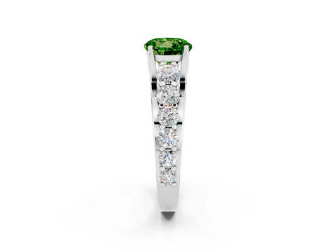 White gold Round Cut Peridot Engagement Ring with Pavé Band and Four-Prong Setting_2