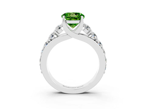 White gold Round Cut Peridot Engagement Ring with Pavé Band and Four-Prong Setting_3
