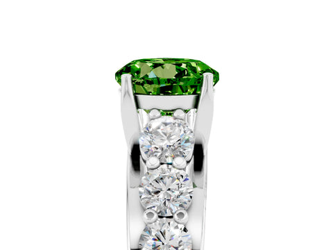White gold Round Cut Peridot Engagement Ring with Pavé Band and Four-Prong Setting_5