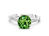 White gold Round Cut Peridot Engagement Ring with Side Stone Accents and Four-Prong Setting_27