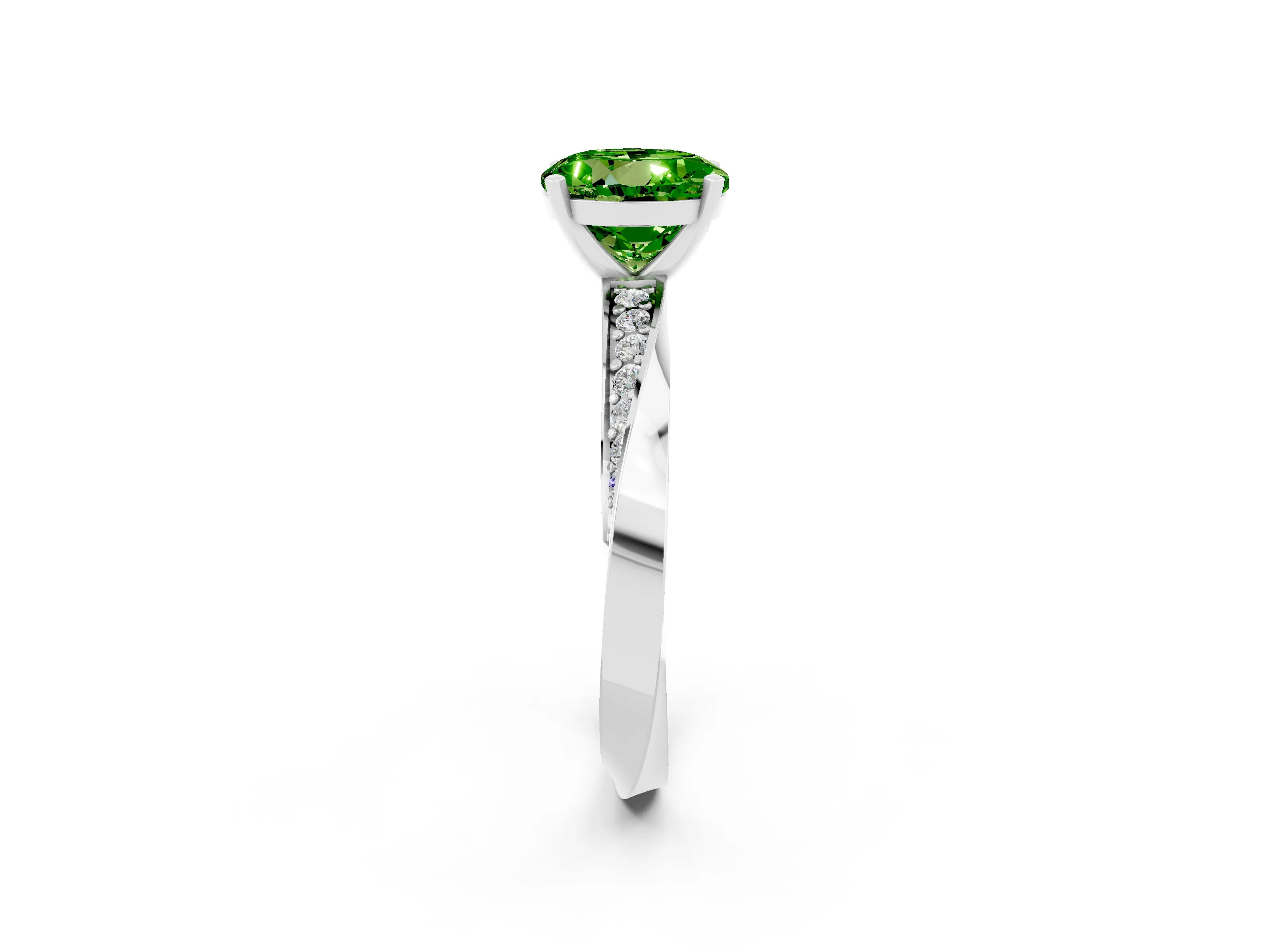 White gold Round Cut Peridot Engagement Ring with Side Stone Accents and Four-Prong Setting_29
