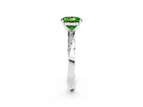 White gold Round Cut Peridot Engagement Ring with Side Stone Accents and Four-Prong Setting_29